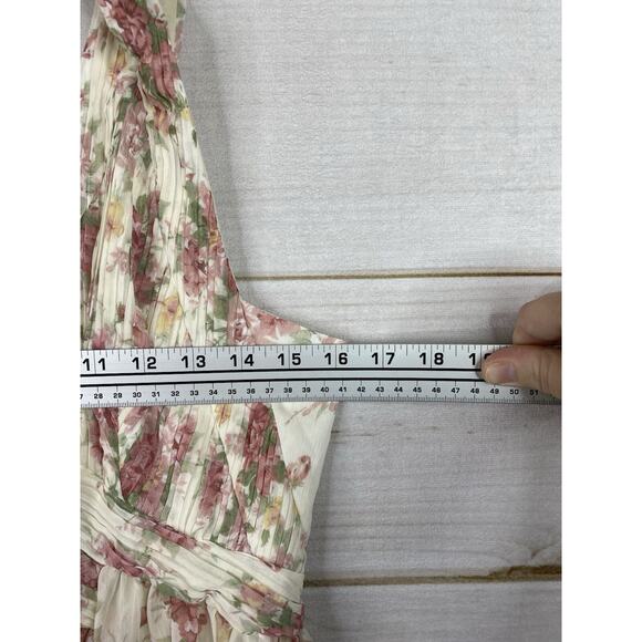 Ark & Co Anthropologie Dress Women L Cream Floral Rose Pintuck Sleeveless Halter - Picture 4 of 14